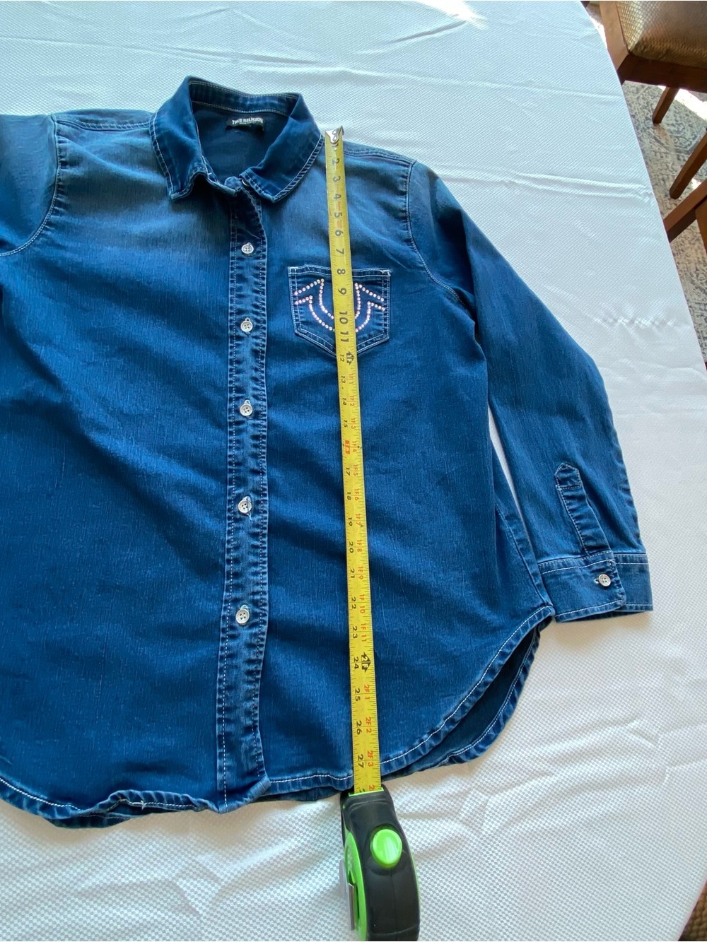 True Religion Women's Blue Denim Button-Down Shirt Coastal Granola - Picture 5 of 16